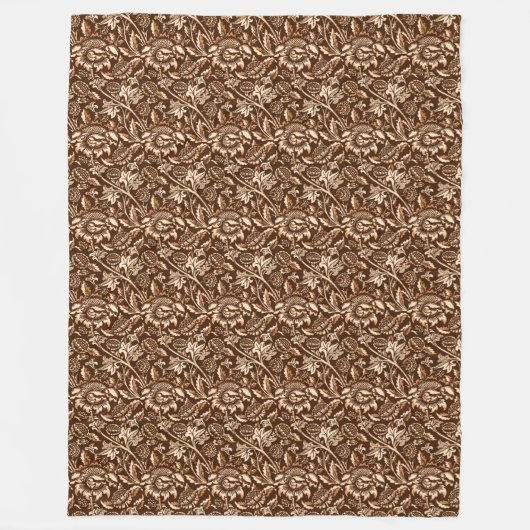 William Morris Sunflower, Chocolate Brown & Beige Fleece Deken (Voorkant)