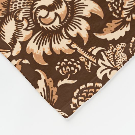 William Morris Sunflower, Chocolate Brown & Beige Fleece Deken (Hoek)