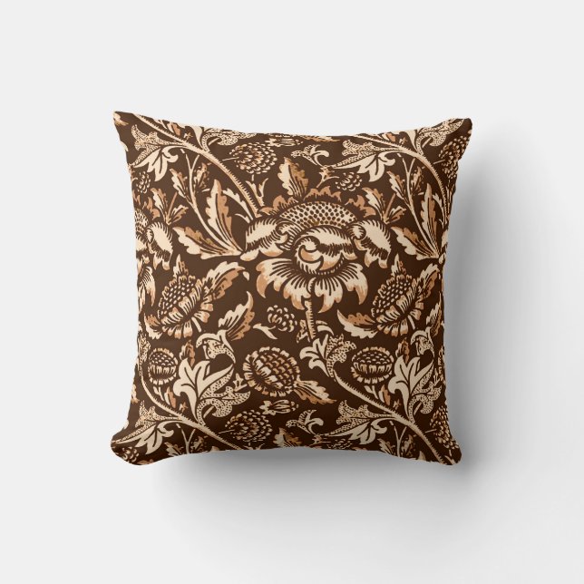 William Morris Sunflower, Chocolate Brown & Beige Kussen (Voorkant)