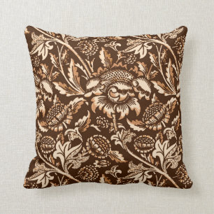 William Morris Sunflower, Chocolate Brown & Beige Kussen