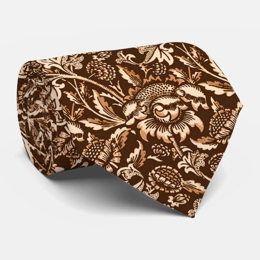 William Morris Sunflower, Chocolate Brown & Beige Stropdas (Opgerold)