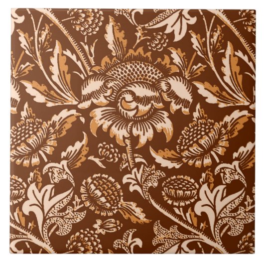 William Morris Sunflower, Chocolate Brown & Beige Tegeltje (Voorkant)