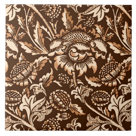 William Morris Sunflower, Chocolate Brown & Beige Tegeltje (Voorkant)