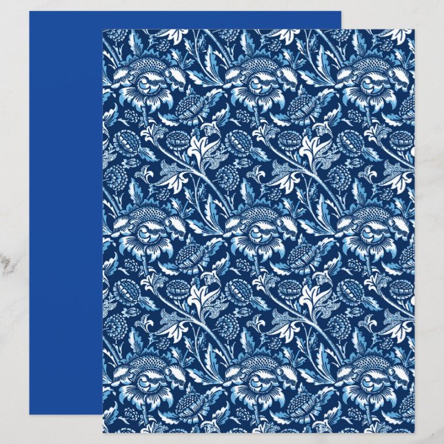 William Morris Sunflower, Dark Blue en White (Voorkant / Achterkant)