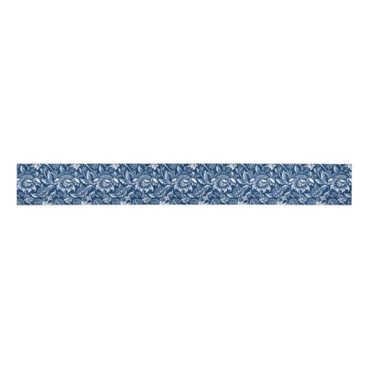 William Morris Sunflower, Dark Blue en White Grosgrain Lint (Voorkant)