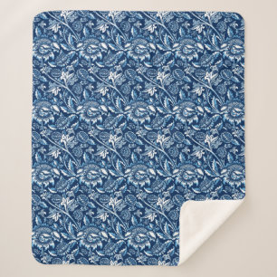 William Morris Sunflower, Dark Blue en White Sherpa Deken