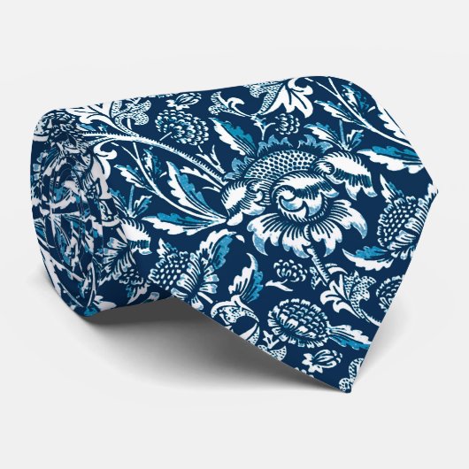 William Morris Sunflower, Dark Blue en White Stropdas (Opgerold)