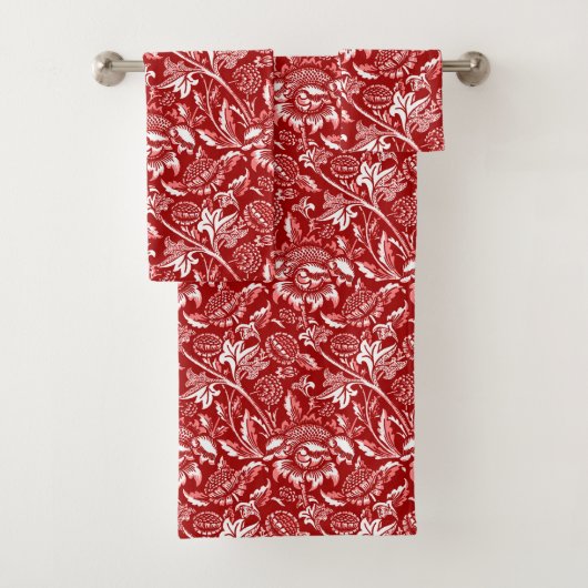 William Morris Sunflower, Deep Red en White Bad Handdoek (Insitu)