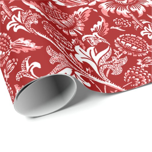William Morris Sunflower, Deep Red en White Cadeaupapier (Rol Hoek)