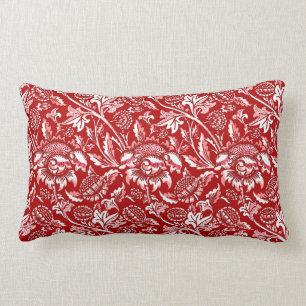 William Morris Sunflower, Deep Red en White Kussen