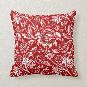 William Morris Sunflower, Deep Red en White Kussen