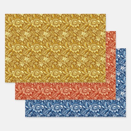 William Morris Sunflower, Gold Oranje & Blue  Inpakpapier Vel (Set)