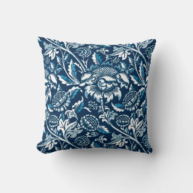 William Morris Sunflower, Navy Blue en White Kussen (Voorkant)