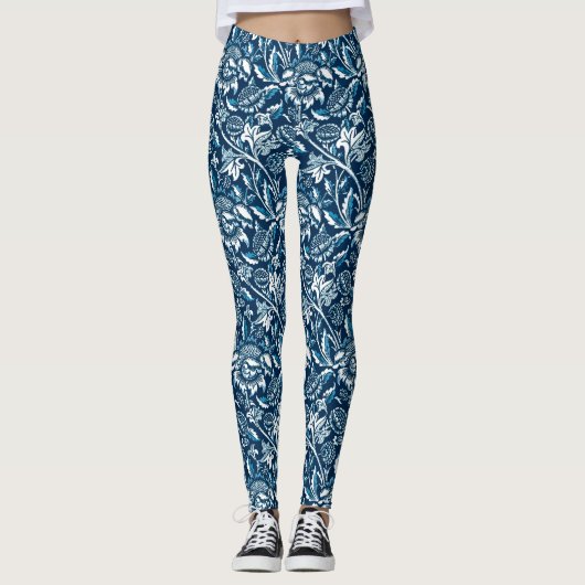 William Morris Sunflower, Navy Blue en White Leggings (Voorkant)