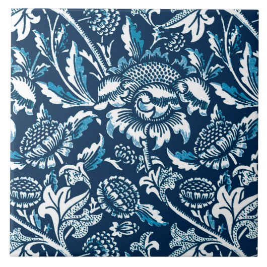 William Morris Sunflower, Navy Blue en White Tegeltje (Voorkant)