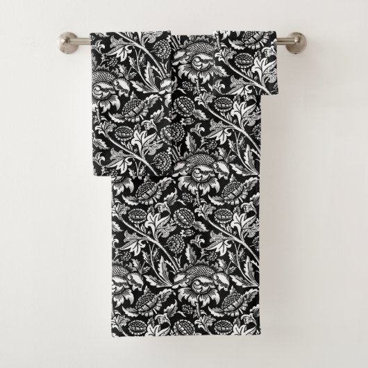William Morris Sunflower, zwart en wit Bad Handdoek (Insitu)