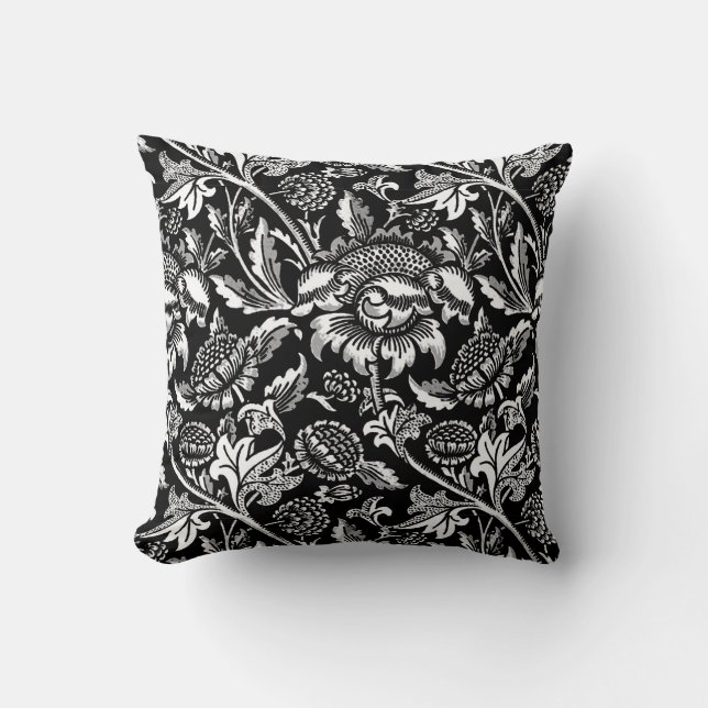 William Morris Sunflower, zwart en wit Kussen (Voorkant)