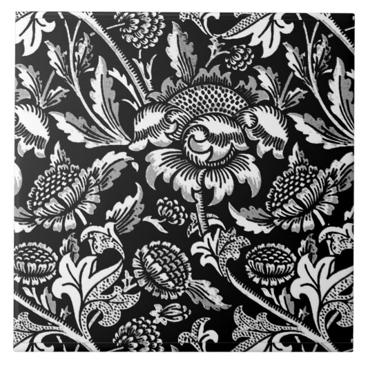 William Morris Sunflower, zwart en wit Tegeltje (Voorkant)