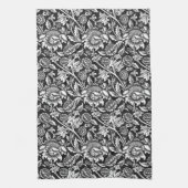 William Morris Sunflower, zwart, wit en grijs Theedoek (Verticaal)
