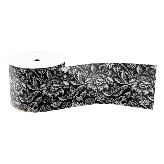 William Morris Sunflower, zwart, wit met grijs Grosgrain Lint (Spoel)