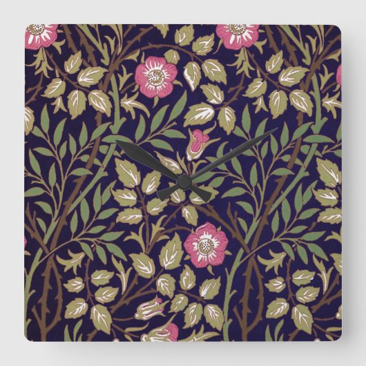 William Morris Sweet Briar Floral Art Nouveau Vierkante Klok (Voorkant)