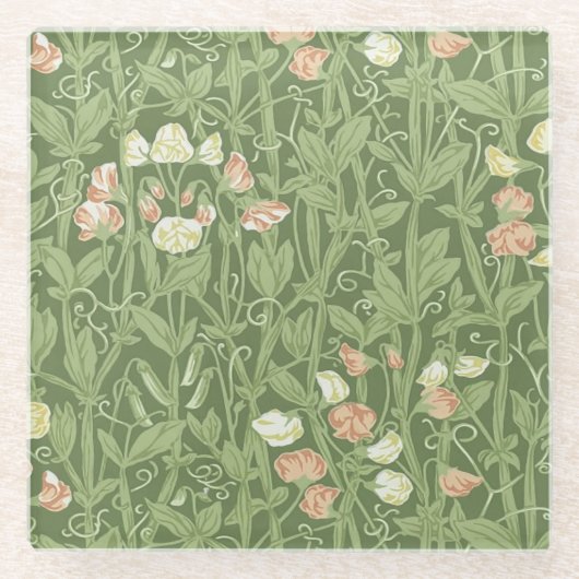 William Morris Sweet Pea Floral Design Glazen Onderzetter (Voorkant)