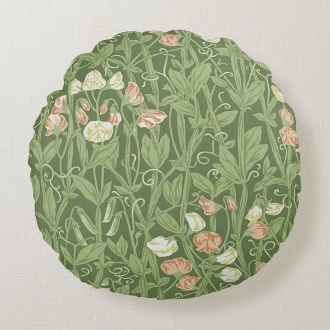 William Morris Sweet Pea Floral Design Rond Kussen (Voorkant)