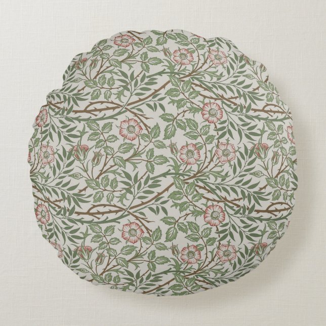 William Morris Sweetbriar Floral Art Nouveau Rond Kussen (Voorkant)