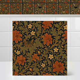 William Morris Tabby Kat Acanthus Blad Tapijt Tegeltje