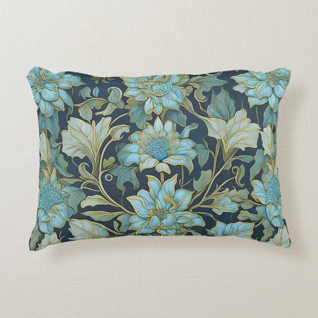 William Morris Teal Bloemen Accent Kussen (Voorkant)