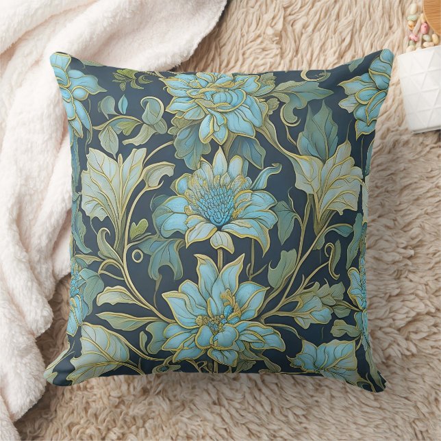 William Morris Teal Bloemen  Kussen (Deken)