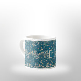 William Morris Tealish Blue Tulip met Monogram Espresso Kop