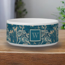 William Morris Tealish Blue Tulip met Monogram
