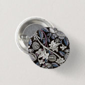 William Morris textiel, zwart en wit, ontwerp Ronde Button 3,2 Cm (Voorkant /achterkant)