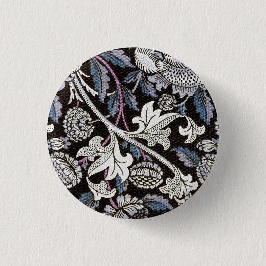 William Morris textiel, zwart en wit, ontwerp Ronde Button 3,2 Cm (Voorkant)