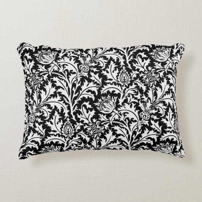 William Morris Thistle Damask, Black and White Accent Kussen (Voorkant)