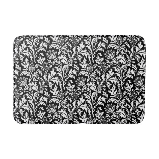 William Morris Thistle Damask, Black and White Badmat (Voorkant)