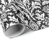 William Morris Thistle Damask, Black and White Cadeaupapier (Rol Hoek)