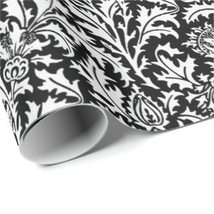 William Morris Thistle Damask, Black and White Cadeaupapier