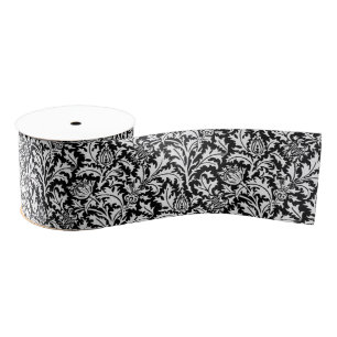 William Morris Thistle Damask, Black and White Grosgrain Lint