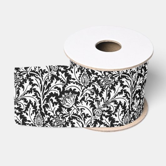 William Morris Thistle Damask, Black and White Grosgrain Lint (Spoel)