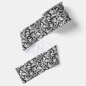 William Morris Thistle Damask, Black and White Grosgrain Lint (Achterkant)