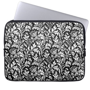 William Morris Thistle Damask, Black and White Laptop Sleeve