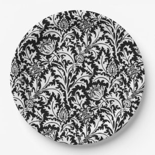 William Morris Thistle Damask, Black and White   Papieren Bordje