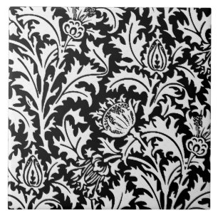 William Morris Thistle Damask, Black and White Tegeltje