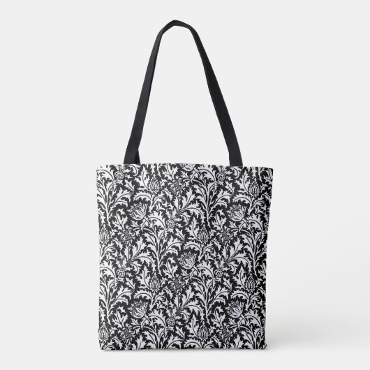 William Morris Thistle Damask, Black and White Tote Bag (Achterkant)