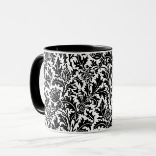 William Morris Thistle Damask, Black on White Mok