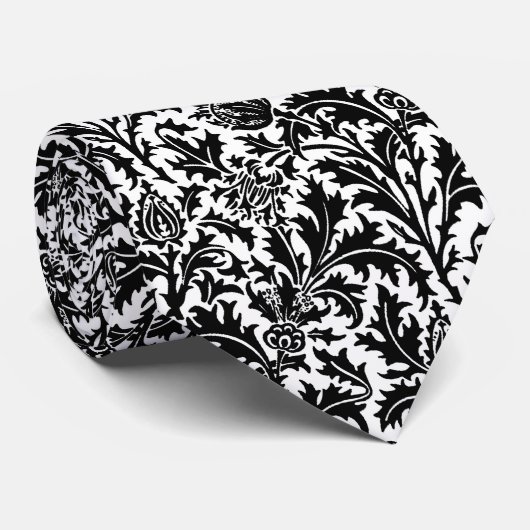 William Morris Thistle Damask, Black on White Stropdas (Opgerold)
