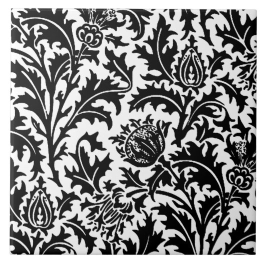 William Morris Thistle Damask, Black on White Tegeltje (Voorkant)