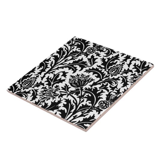 William Morris Thistle Damask, Black on White Tegeltje (Zijkant)